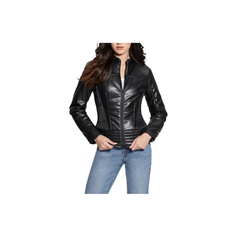 GUESS Lea Faux-Leather Corset Jacket Jackets Coats Women's Black-1