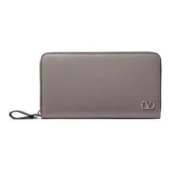 Valentino Vlogo Calfskin Wallet Men's Pearl Gray