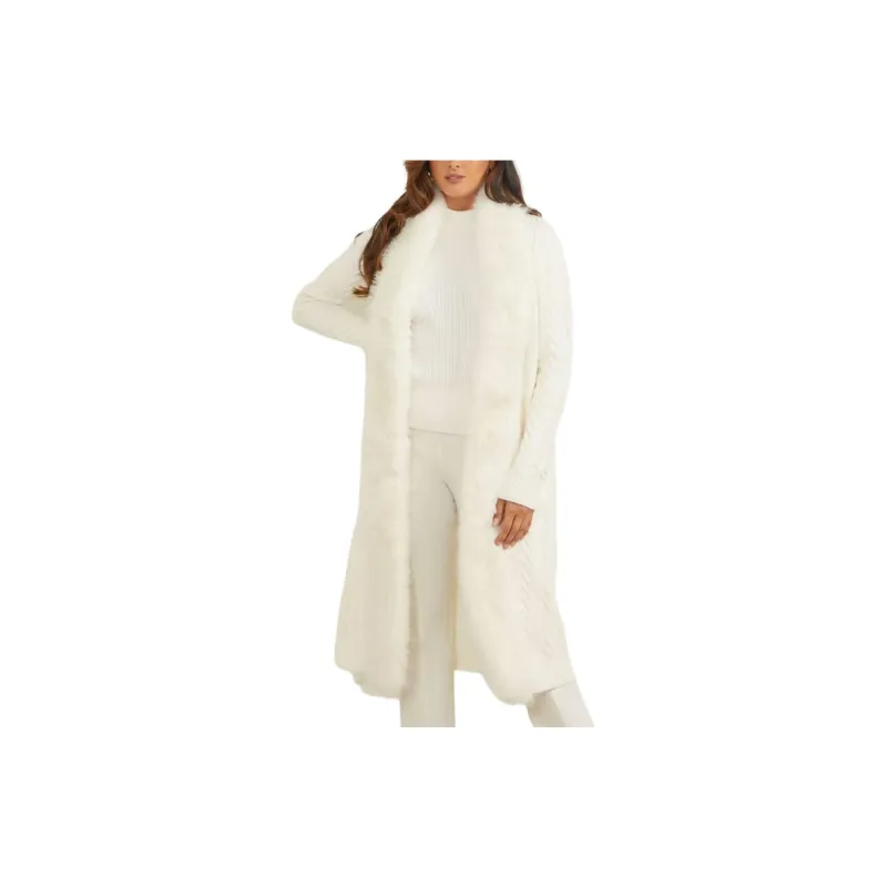 GUESS Paula Faux-Fur Long Cardigan Sweater Sweater Women's White-2
