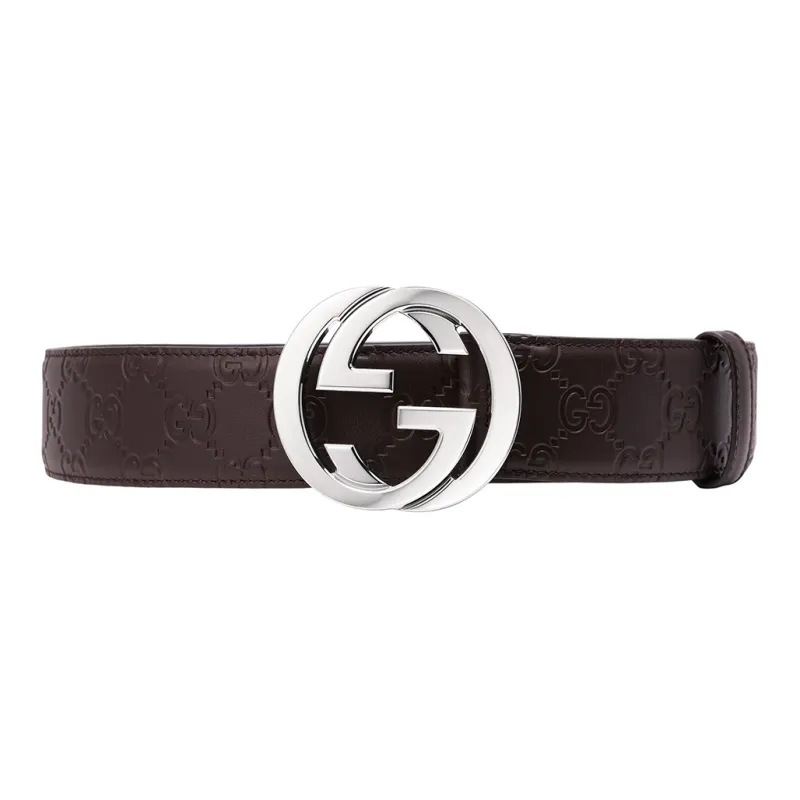 GUCCI Leather Belt Men's Brown Width: 4cm-2