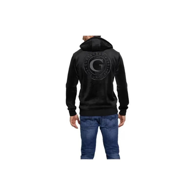 GUESS Bonded Velvet Hoodie Sweatshirt Men's Black-1