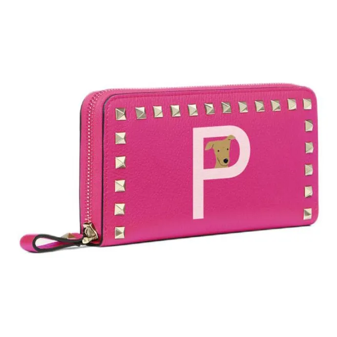 Valentino GARAVANI ROCKSTUD Grained Calfskin Wallet Women's Fuchsia & Rose Quartz-1