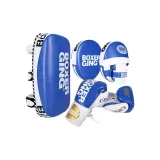 [SF Express]Pair of Drawstring Boxing Gloves+2-Pack Hand Targets+1-Pack Foot Pad (Blue & White)