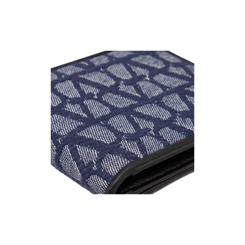 Valentino Jacquard Fabric With Leather Wallet Men's Blue & Black-4
