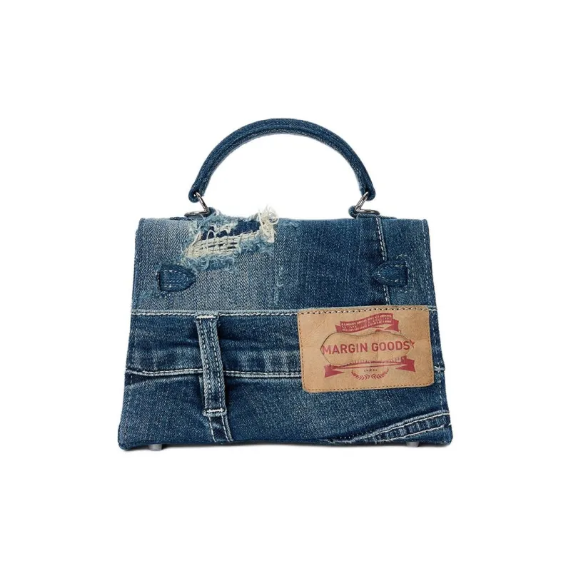 Margin Goods Denim Kelly Bag One Shoulder Handbags Medium Size Women's Blue-2