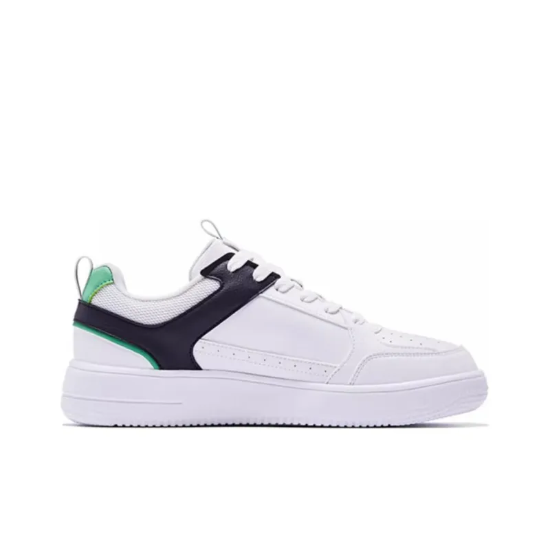 QIAODAN Anti Slip Wear Resistant Low Top Skateboard Shoes Men's White Green-1