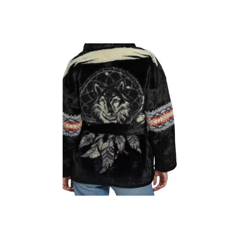 GUESS Carlotta Faux-Fur Wrap Jacket Jackets Coats Women's Black-1