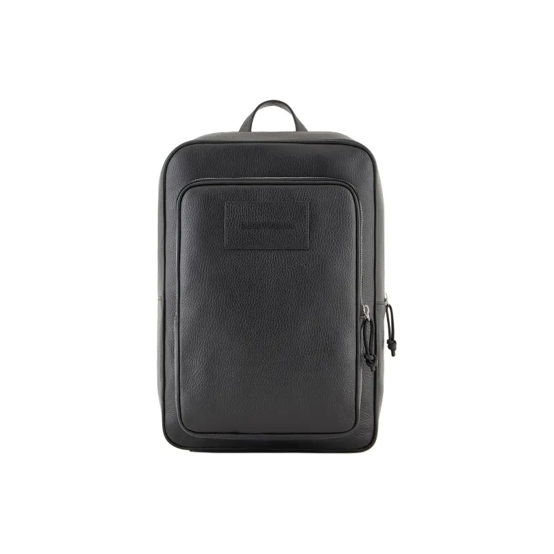 EMPORIO ARMANI Brushed Cow Leather Backpack Men's Black-0