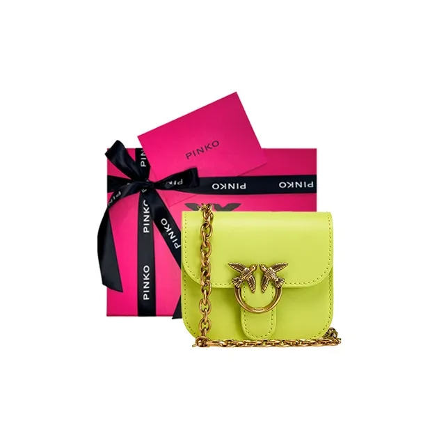 PINKO Love Bell Calfskin Bacchus Bag, Crossbody Bag, Shoulder Bag Extra Mini Women's Lime-7
