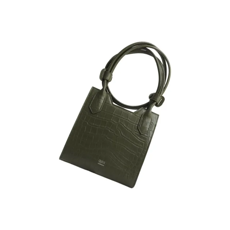 QULU Cow Leather Letter Bag Small Square Bag Shoulder Bag Crossbody Bag Women's Green/Beige-4