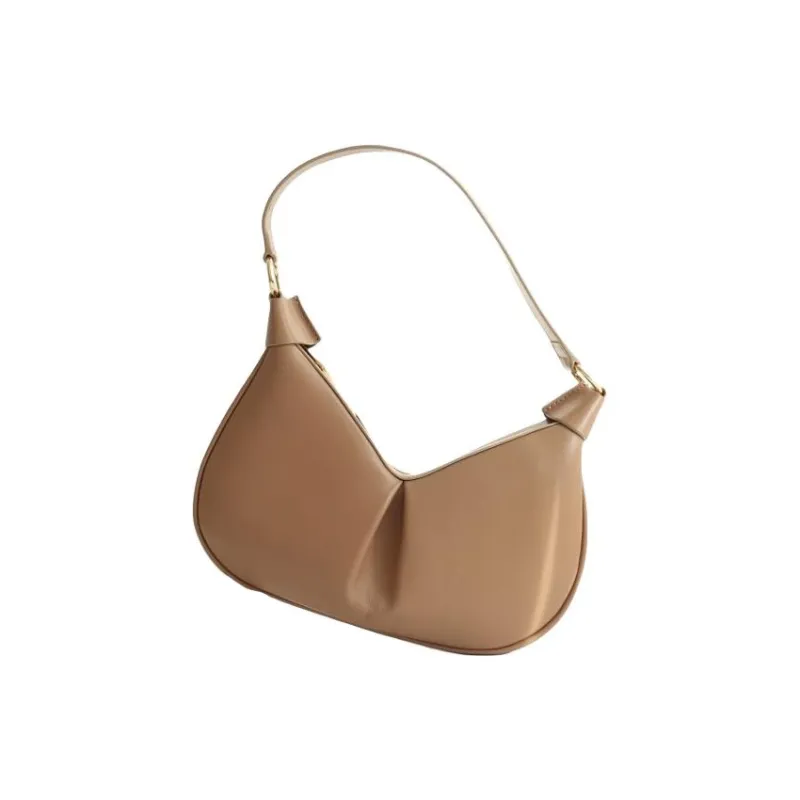 QULU Sheepskin Pea Bag, Crescent Bag, Shoulder Bag, Crossbody Handbag Medium Size Women's Milk Coffee-11