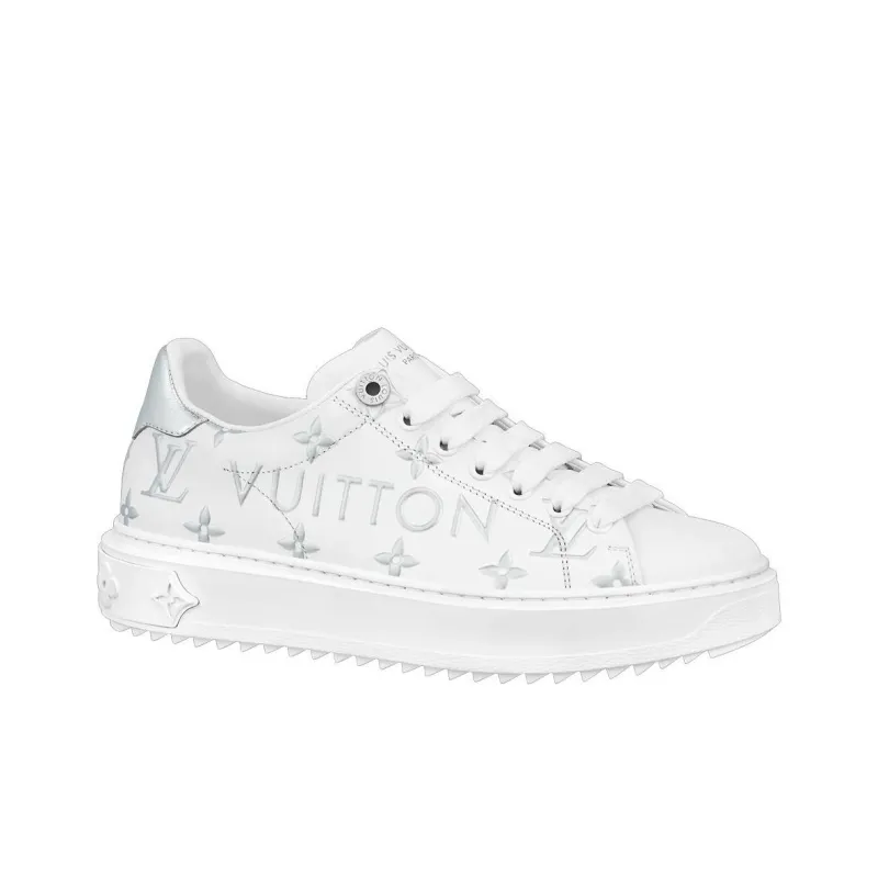 LOUIS VUITTON Time Out Low Top Skateboard Shoes Women's Silver White-1