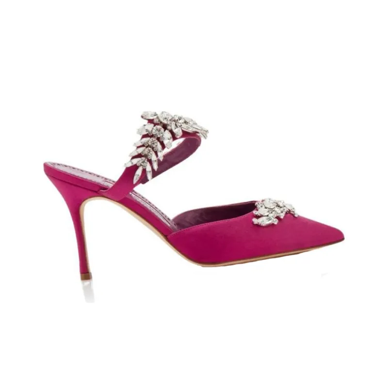 MANOLO BLAHNIK Genuine Leather Sole Quick Dry Closed Toe Slippers Women's Fuchsia-1
