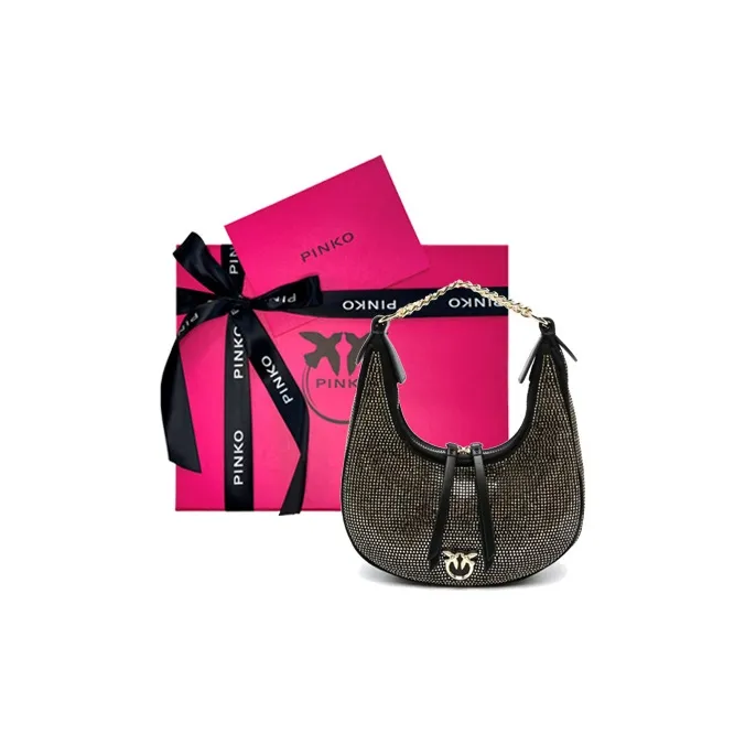 PINKO Polyurethane Crescent Moon Bag Handbag Small Size Women's Black Gold-4