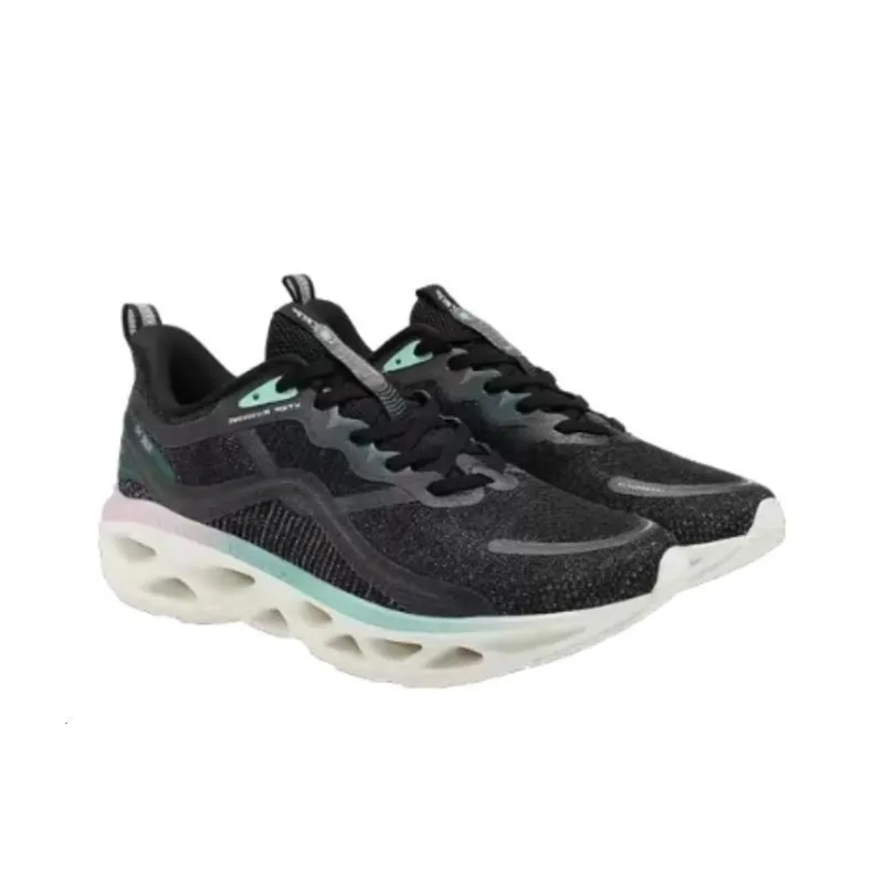 XTEP Shock Absorption Spinning 10.0 Anti Slip Wear Resistant Low Top Running Shoes Women's Black Green Pink-4