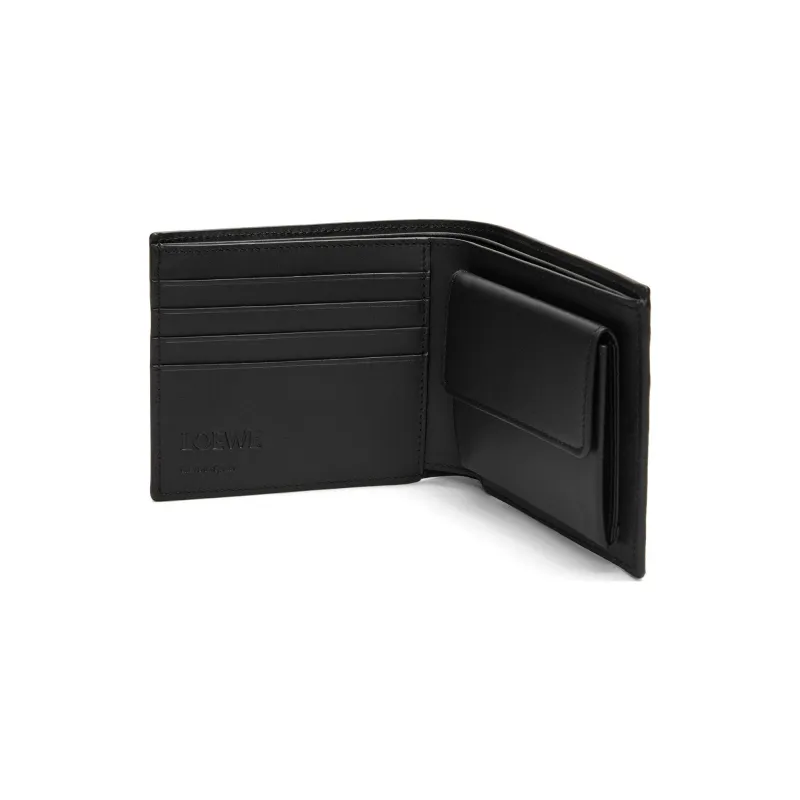 LOEWE Silk Calfskin Coin Purse Wallet Men's Black-2