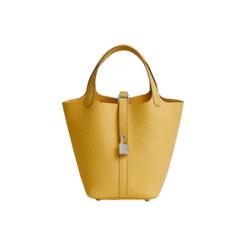 HERMES Picotin Clemence Bullock Leather Basket Bag Handbag Bucket Bag Women's Sunshine Gold