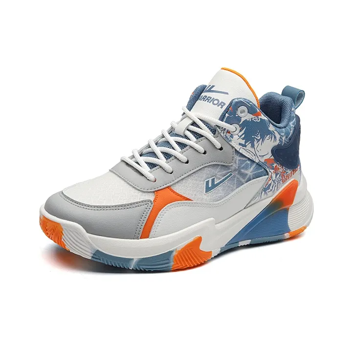 Warrior Abrasion Resistant Low Top Casual Running Shoes Men's White Gray Blue-1