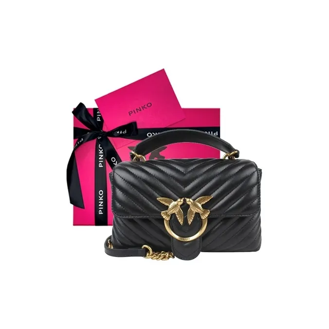 PINKO Puff Cow Leather Pillow Bag, Handbag, Shoulder Bag, Crossbody Bag Regular Women's Black-7