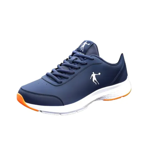 QIAODAN Running Shoes Men Low-Top Deep Navy Blue/Shiny Orange Leather Surface