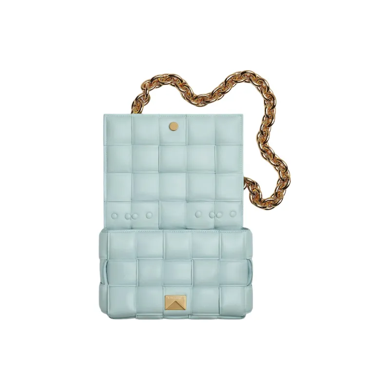 Bottega Veneta Chain Cassette Padded Intreccio Shoulder Bag Teal Washed-3