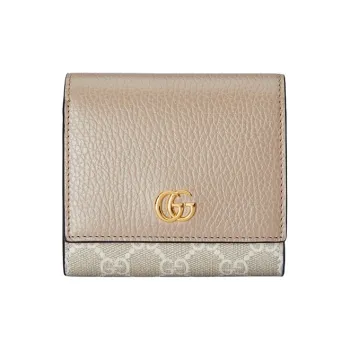 GUCCI GG Marmont Supreme Canvas With Leather Wallet Medium Size Women's Beige & White