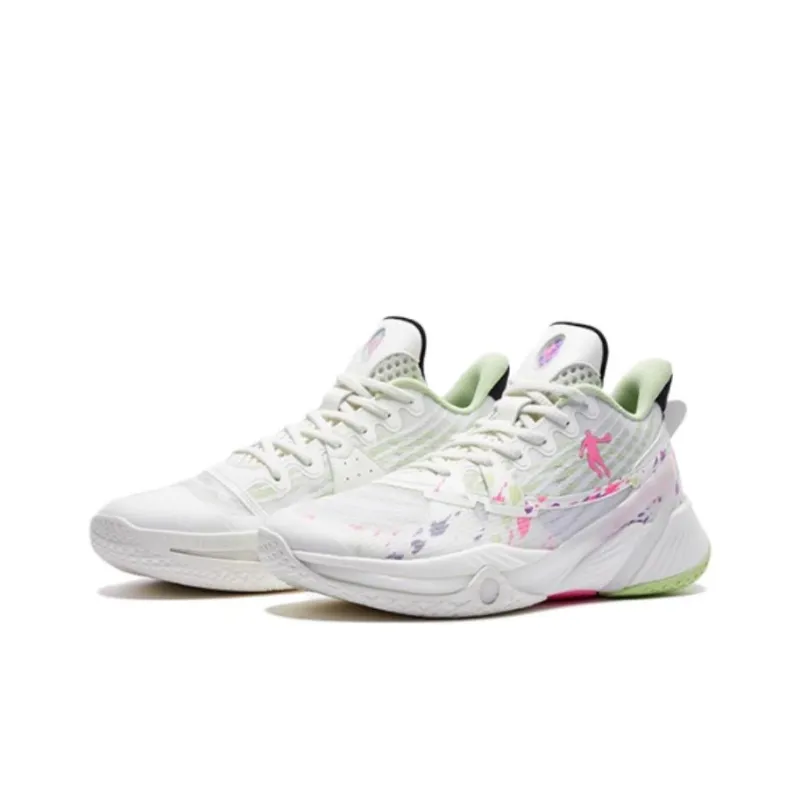 QIAODAN Wind Blade 3 Generations Anti-Slip Wear-Resistant Low-Top Basketball Shoes Men's White Green-2