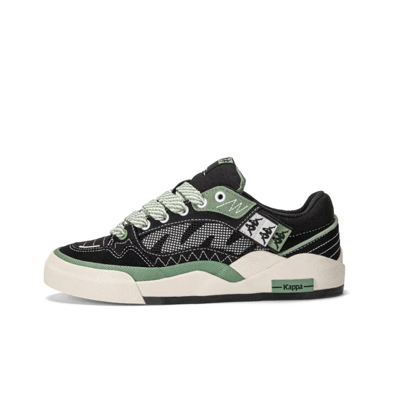 Kappa Anti Slip Wear Resistant Low Top Skateboard Shoes Unisex Black Green-0