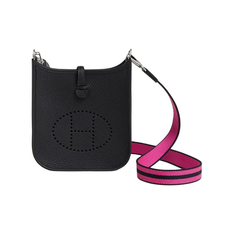 HERMES Evelyne Clemence Bullock Leather Evelyn Crossbody Bag, Shoulder Bag Unisex Navy Blue & Vibrant Pink & Indigo-0