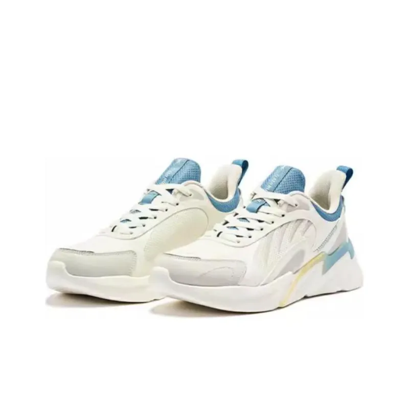 QIAODAN Anti Slip Wear Resistant Low Top Running Shoes Men's White Blue Gray-2