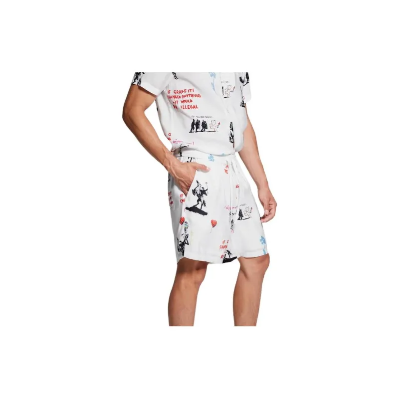 GUESS Graffiti Sandwashed Woven Shorts Casual Shorts Men's White-2