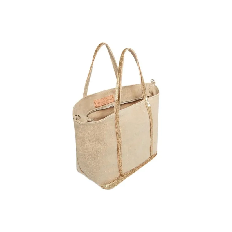 Vanessa Bruno Linen Tote Bag Shopping Bag Shoulder Bag Crossbody Bag Handbag Small Size Women's Beige Yellow & Gold-2
