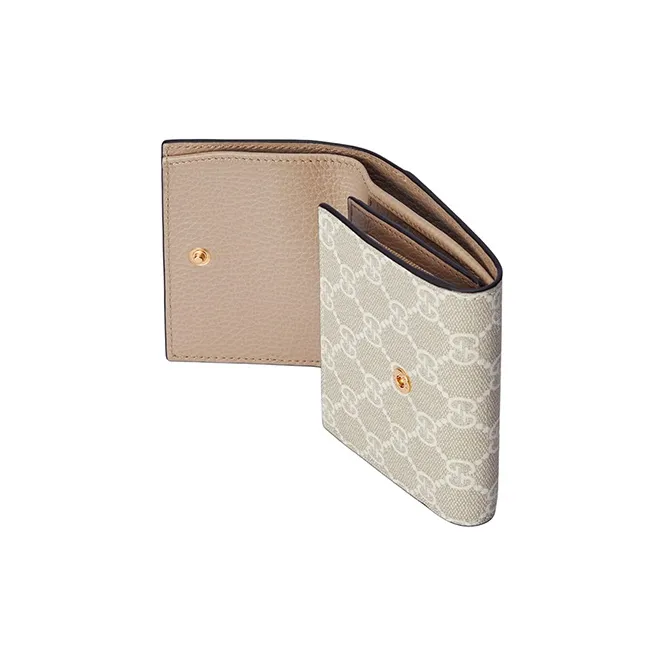 GUCCI GG Marmont Supreme Canvas With Leather Wallet Medium Size Women's Beige & White-2