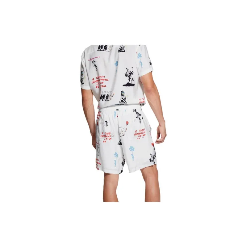 GUESS Graffiti Sandwashed Woven Shorts Casual Shorts Men's White-1