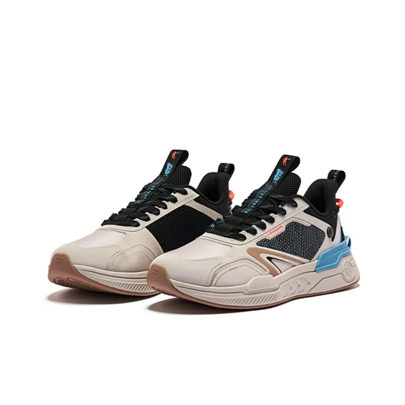 QIAODAN Anti Slip Wear Resistant Breathable Lightweight Low Top Running Shoes Men's Gray Black Blue-2