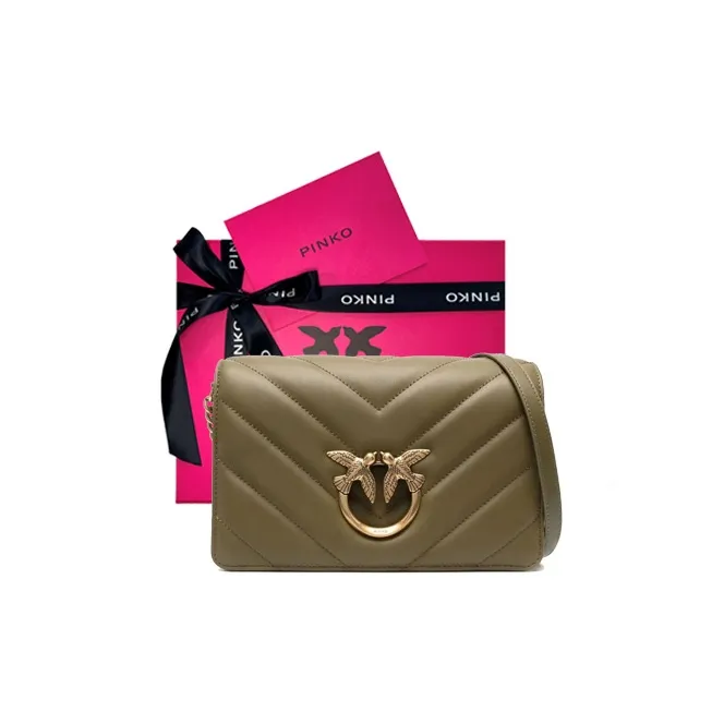 PINKO Sheepskin Crossbody Bag, Shoulder Bag Women's Olive Green-8