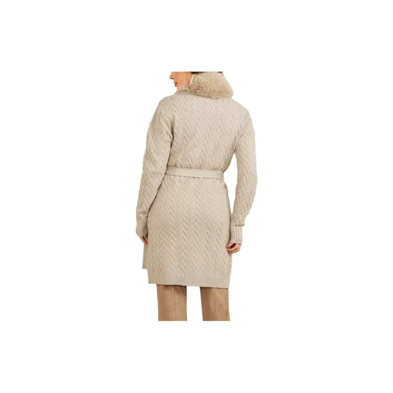 GUESS Paula Faux-Fur Long Cardigan Sweater Jackets Coats Women's Beige-1