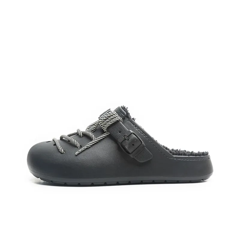 Jifffly Quiet Slide Slippers Unisex Black Fleece Lined-0