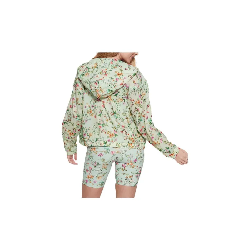 GUESS Eco Davina Floral Nylon Windbreaker Trench Coat Women's Green-1