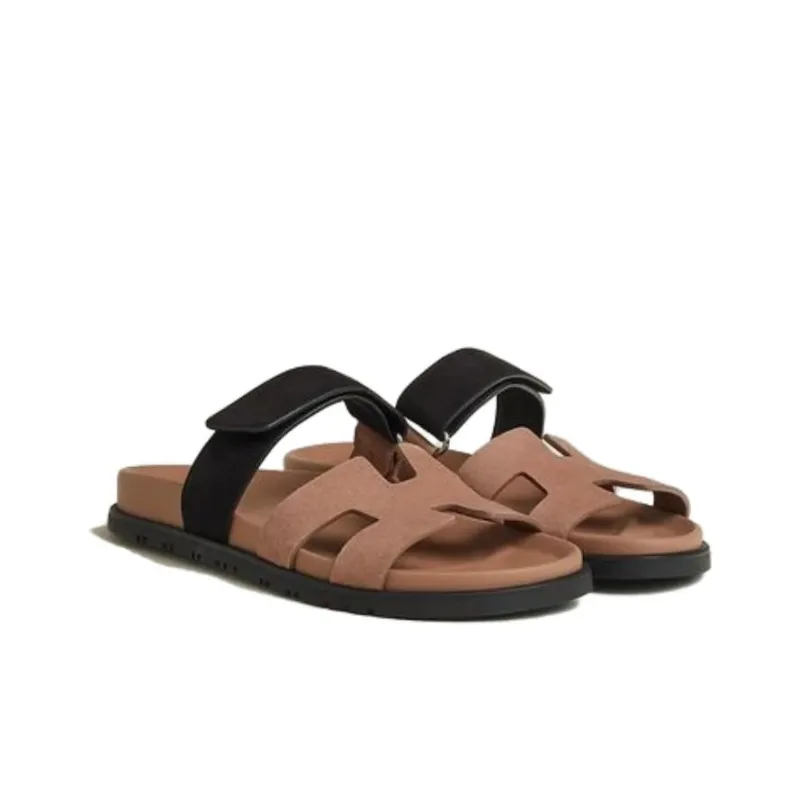 HERMES Chypre Slide Slippers Women's Brown-1