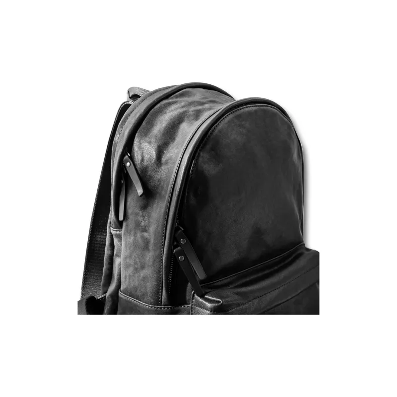 Back Step Top Grain Vegetable Tanned Cow Leather Double Shoulder Computer Travel Large Size Unisex Black-3