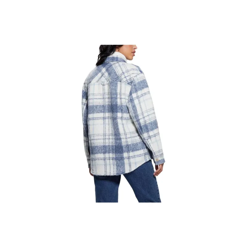 GUESS Sierra Plaid Overshirt Jackets Coats Women's Blue-1