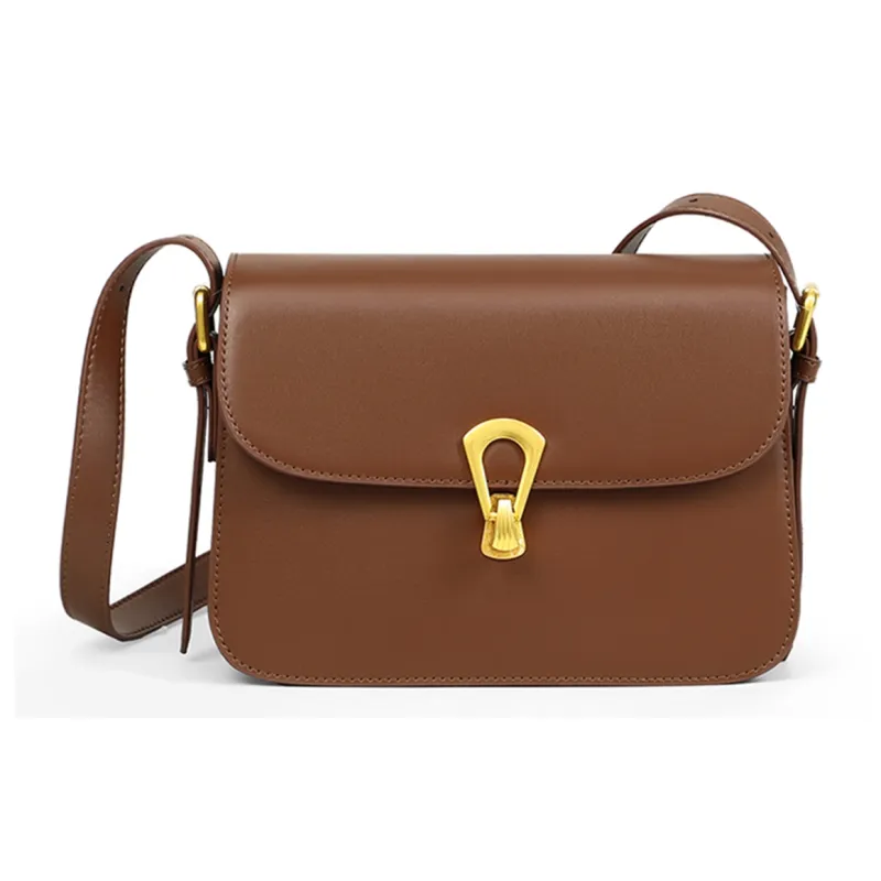 COMELY Cow Leather Patchwork Synthetic Leather Tofu Bag Shoulder Bag Small Size Women's Coffee-1