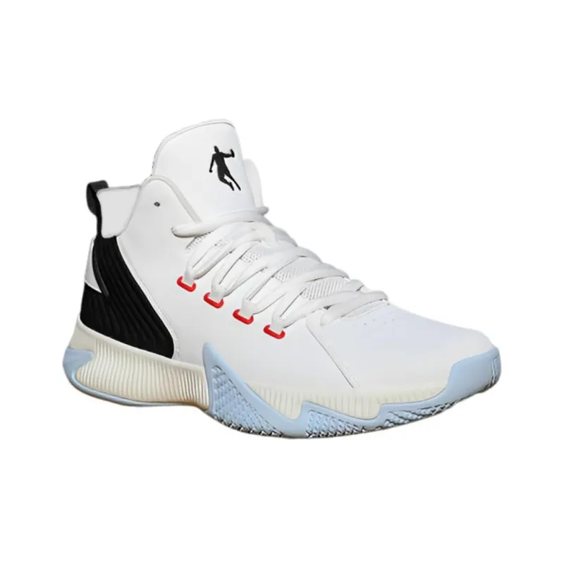 QIAODAN Cushioning Wear Resistant Mid Top Basketball Shoes Men's White Blue-1