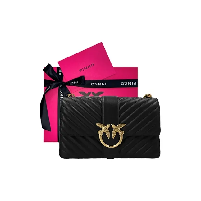 PINKO Love Icon Leather Crossbody Bag, Shoulder Bag Women's Black-5