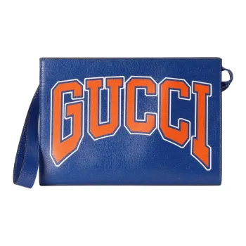 GUCCI Leather Clutch Men's Blue