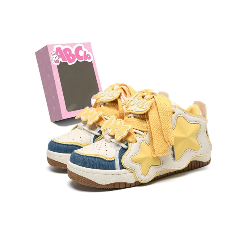 ABCIO Stars Collection Low Top Skateboard Shoes Women's White Yellow-1