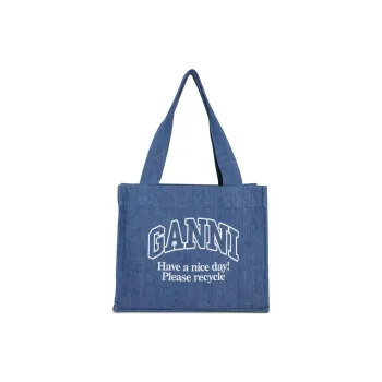 GANNI Logo Embroidered Denim Tote Bag