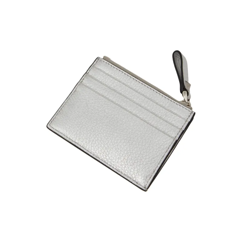 Valentino Rockstud Grain Cow Leather Card Holder Women's Silver-2