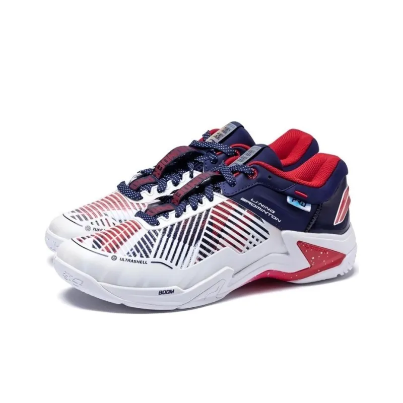 LiNing PRO Cushioned Slip Resistant Abrasion Resistant Low Top Badminton Shoes Unisex White Blue-2